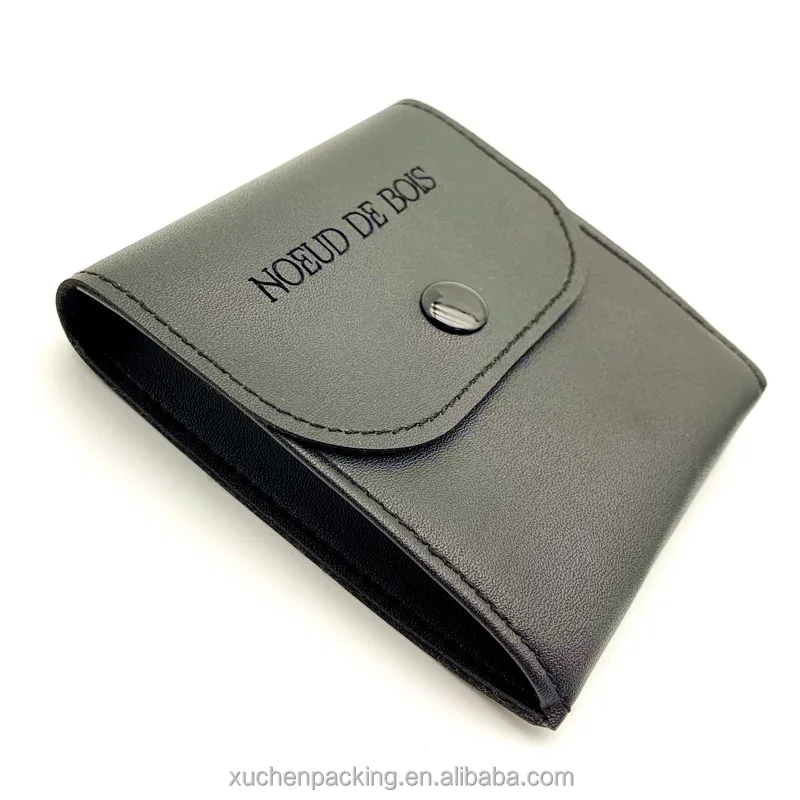 PU Leather Jewelry Bag for Necklace, Bracelet, Ring, Watch, Earphone Vintage Black Faux Leather Jewelry Pouch With Snap Button