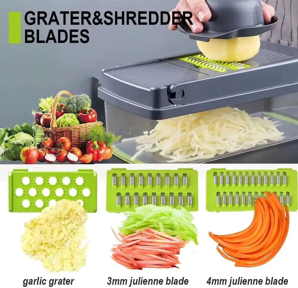 Multifunctional 15 in 1 Vegetable Chopper Spiralizer Vegetable Slicer Container Vegetable Dicer Chopper Cutter For Tomato Fruit
