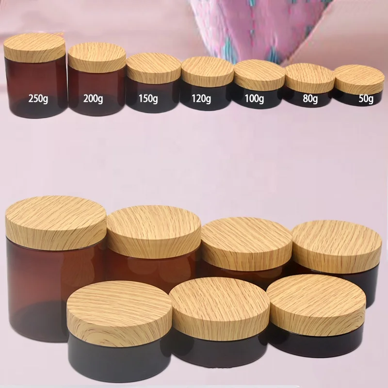 50g 80g 100g 150g 200g 250g white pet plastic face cream jar with wooden plastic grain bamboo lid