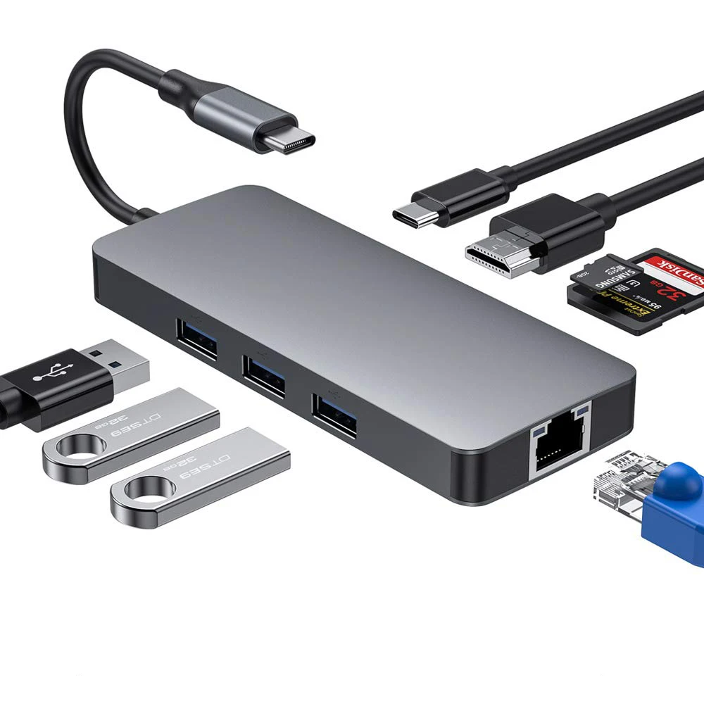 Raycue Type C Adapter 8 in 1 USB Type-c Hub USB 3.0 3.0HUB 3 Ports PD Charging Acceptable Space Gray 12 Months 03.00204 Stock