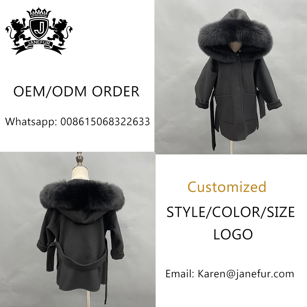 2024 european winter cape women wool double-sided cashmere coat fox fur fur hooded cloak wool cashmere coat