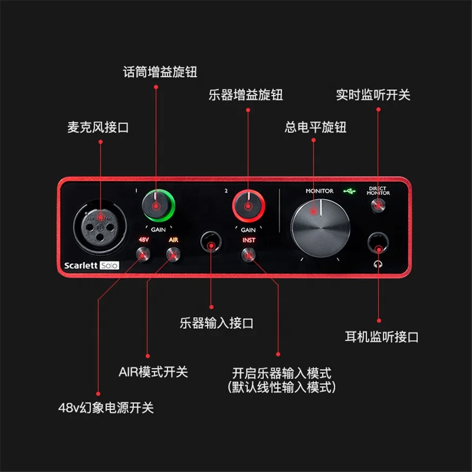 Новый дизайн Usb-звуковая карта с интерфейсом Focusrite Scarlett Solo по отличной цене для трансляции на