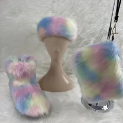 Оптовая цена, разноцветные ботинки из искусственного меха для детей с кошельком на голову