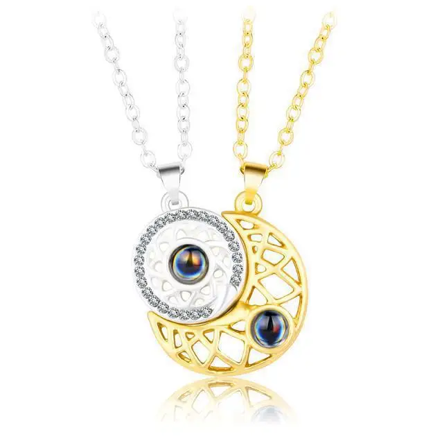 Couple Necklace Magnetic Suction Projection Stone Creative Attraction Sun Moon Pendant Necklace