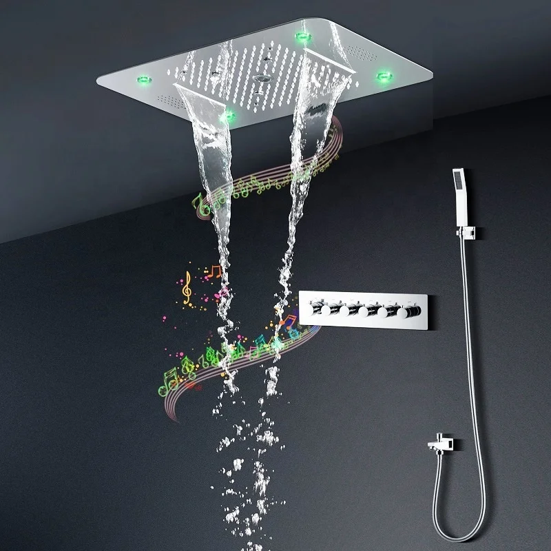 Bathroom Ceiling 580*380MM Rain Waterfall Spray LED MUSIC Shower Sets 5 Functions High Pressure Shower Diverter