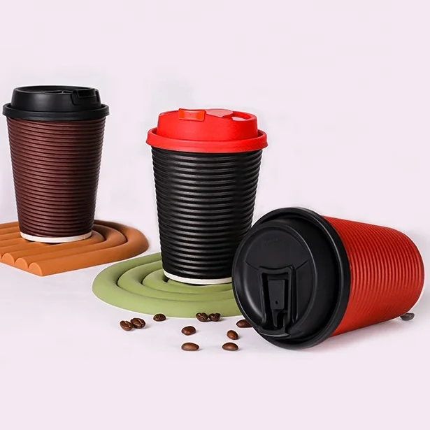 Disposable Logo Printed Ripple Wall Paper Coffee Cup Vasos De Papel Para Cafe