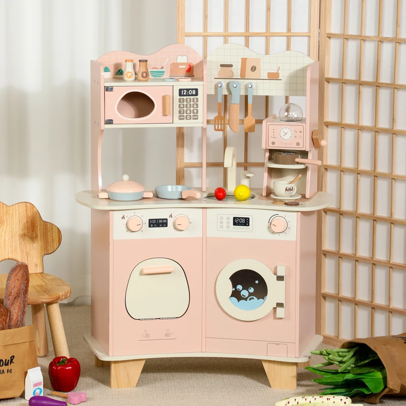 Fantasy  Wooden Toy Pretend Play Kitchen Set With Realistic Accessories Simulated Stove Cookware Toy Gift For Girls And Boys