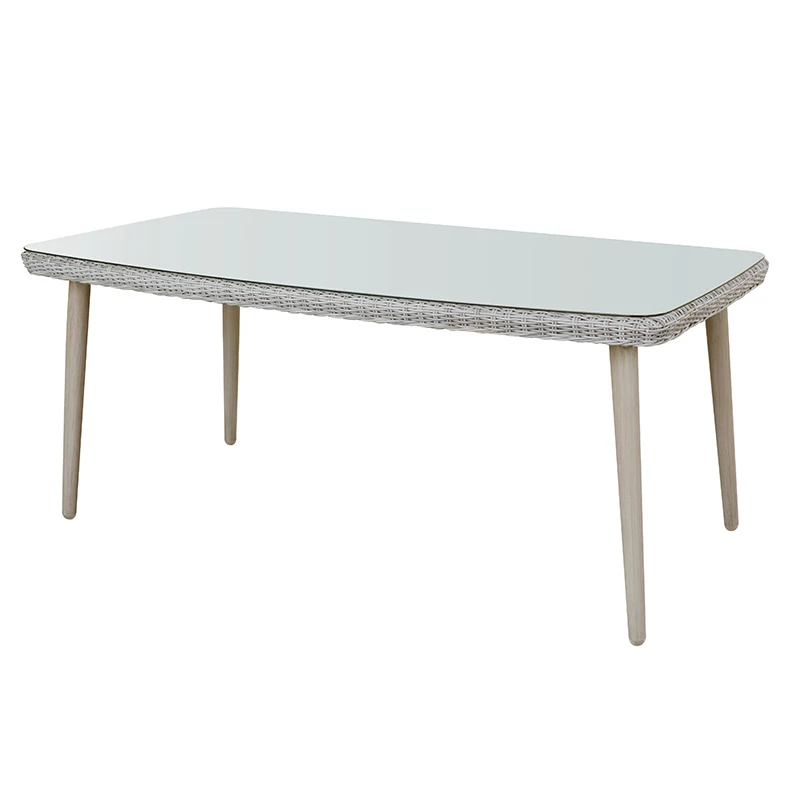 
WEIMAR Factory Directly Wholesale Modern Plastic Dining Table Outdoor Rattan Dining Table with 5mm Tempered Glass 