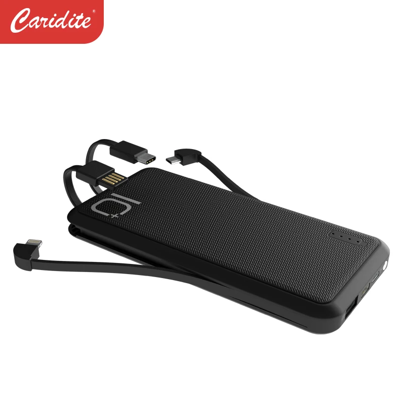 Внешний аккумулятор 10000 мАч собственный мобильный источник зарядки портативный внешний со скрытым зарядным кабелем для ios Android