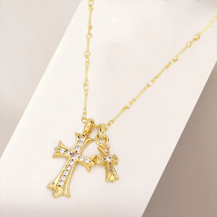Модные ювелирные изделия ожерелья S925 стерлингового серебра черный 14k позолоченный из нержавеющей стали простой крест кулон