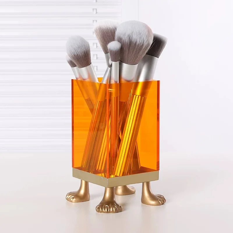 Custom Art Design Acrylic Brush Holder Eye Shadow Brush Storage Bucket Colorful Cat Claw Beauty Makeup Cox Stationery Box
