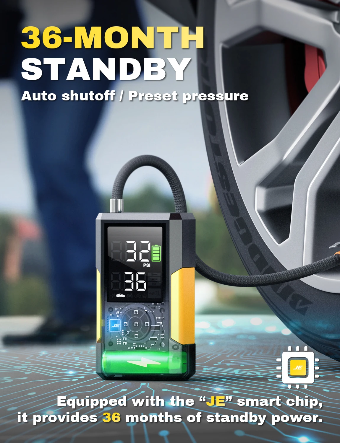 Wireless Multi-Function Emergency Car Jump Starter With Air Compressor Tire Inflator Portable Air Compressor Power 10000mAh