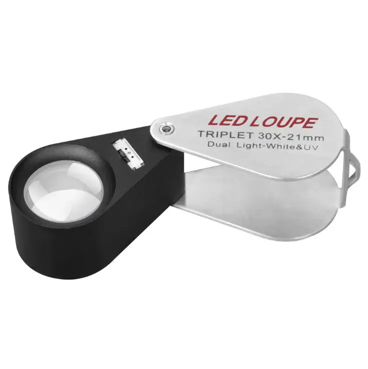 10x Mini Folding Jewelers Eye Loupe Optical Glass Magnifier 6 LED Light & UV Light Magnification