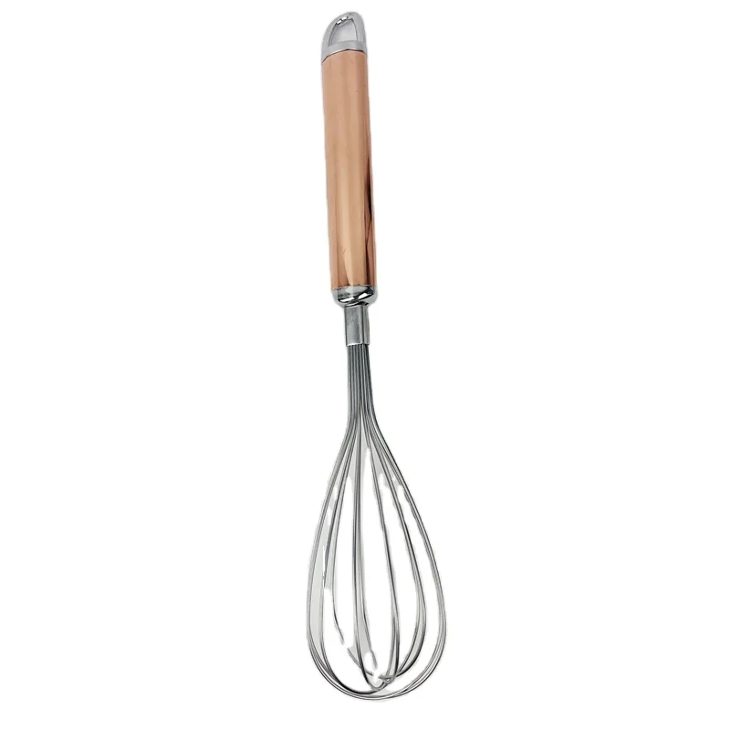 Stainless steel manual egg beater  with overgild handle stainless steel balloon wire whisk for blending manual egg whisk