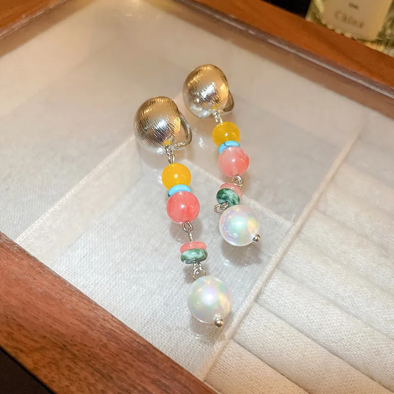 fashion quality agate pearl tassel chain earring women