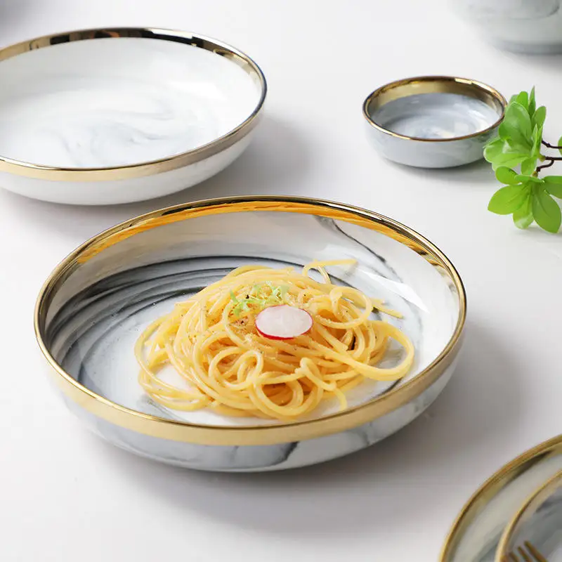 Wholesale hotel nordic christmas marble grey porcelain ceramic dinnerware set wedding luxury tableware