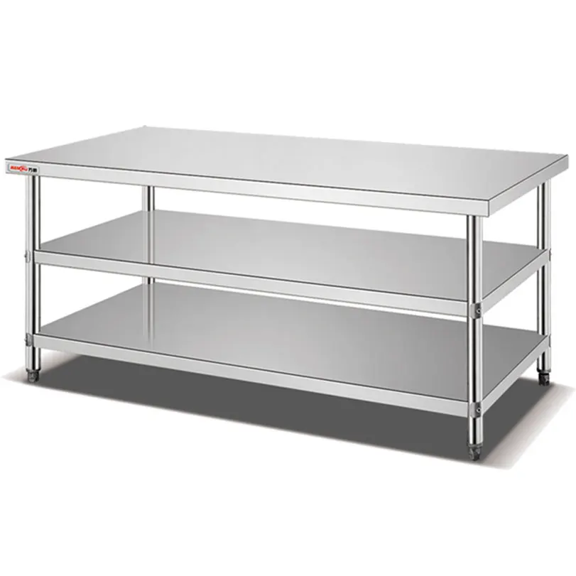 Catering Equipment Commercial Stainless Steel Utility Workbench Table For Restaurant/3 Layers Prep Work Table With Backsplash
