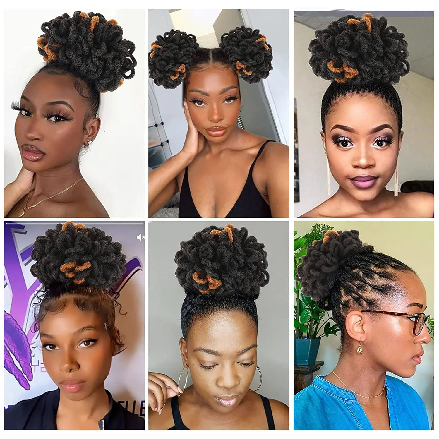 Faux Dread Locs Afro Puffs Synthetic Clip In Hair Piece Chignon Messy Drawstring Ponytail Hair Bun Extension