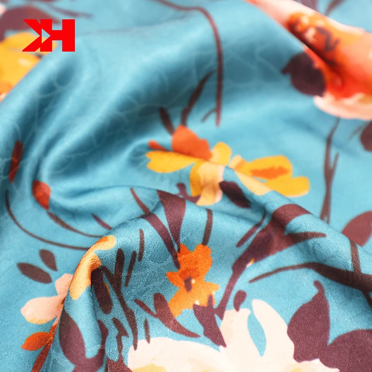 Kahn Manufacturers Textile 100%Polyester Material Silk Satin Fabrics Wholesale Floral Printed