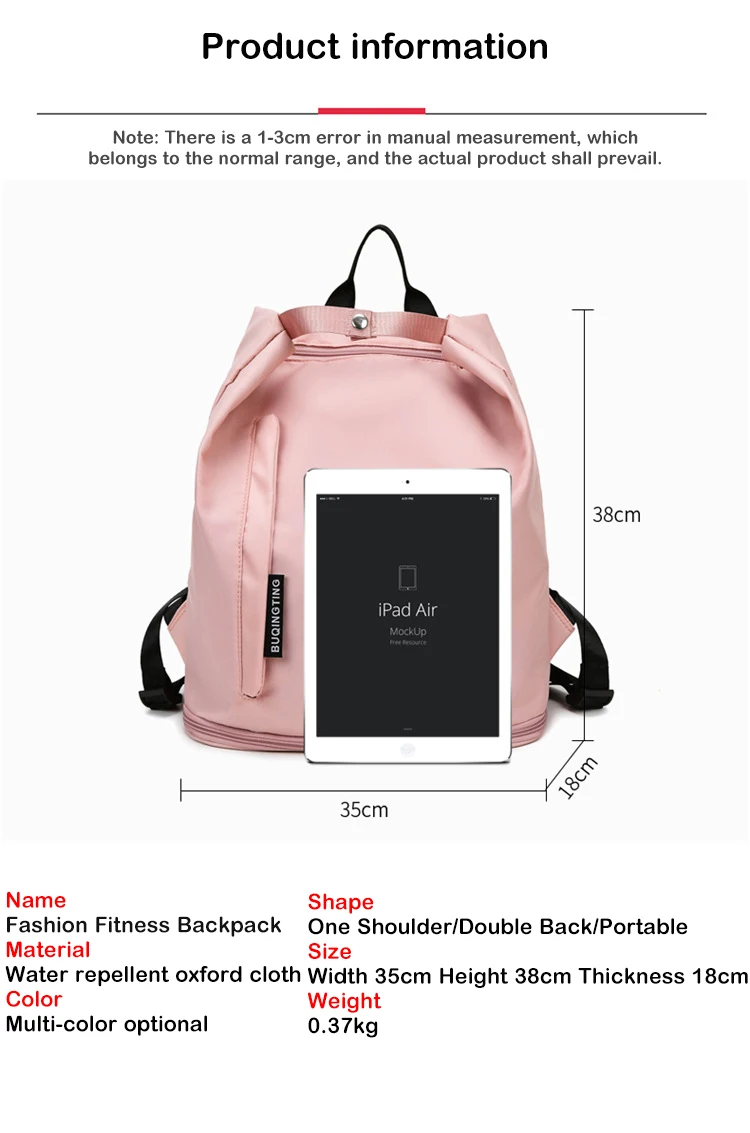 Factory Wholesale Sport Bag Waterproof Pink Fitness Sport Gym Shoes Compartment Duffel Travel Bag Drawstring Customized Logo