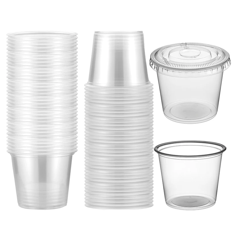 Disposable PP 1 2 4 5.5 Oz Hinged Small Mini Condiment Sauce Cup With Lid Clear Cups Dipping Sauce Container For Sauce
