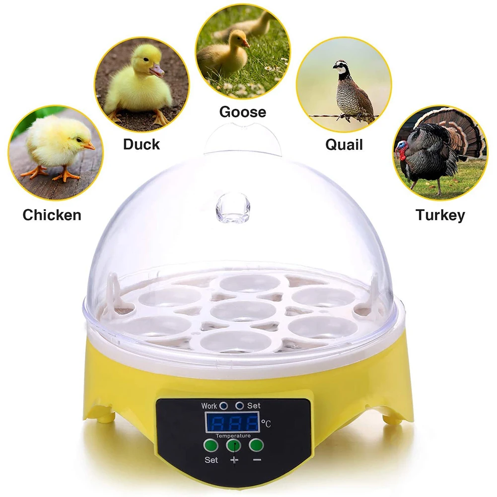 Household 7 Eggs Incubator Digital Temperature Adjustable Chicken Goose Duck Poultry Hatcher Semi-automatic Mini Eggs Brooder