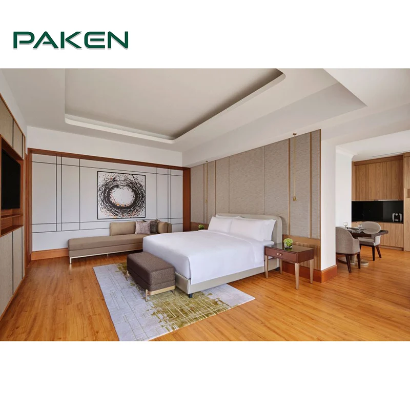 Vietnam Custom Resort Beach Hotel Furniture Bedroom Set Wooden Twin Size Leather Bed Hospitality Furniture