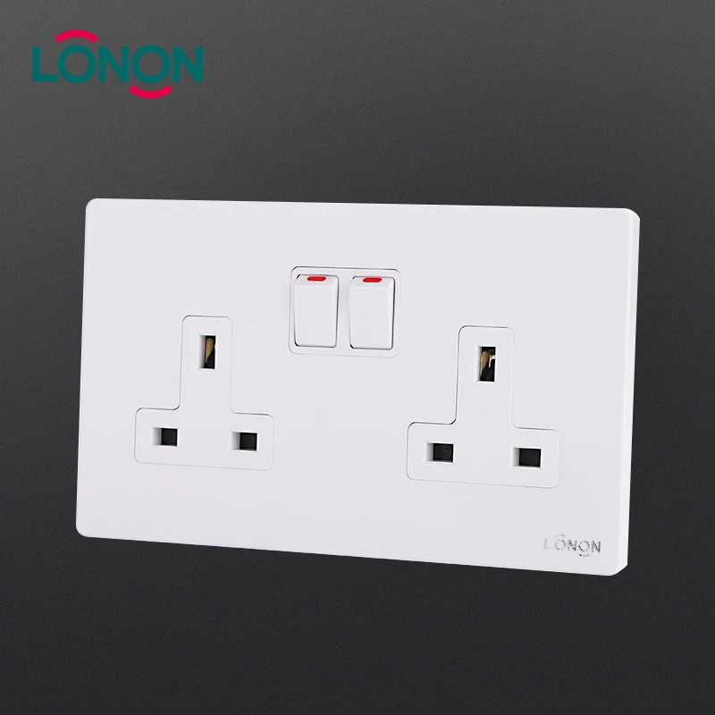 Электрические Белый шт Металл 13A переключатель 2 банды стене Великобритании стены двойной типа twin 13a переключатель гнездо