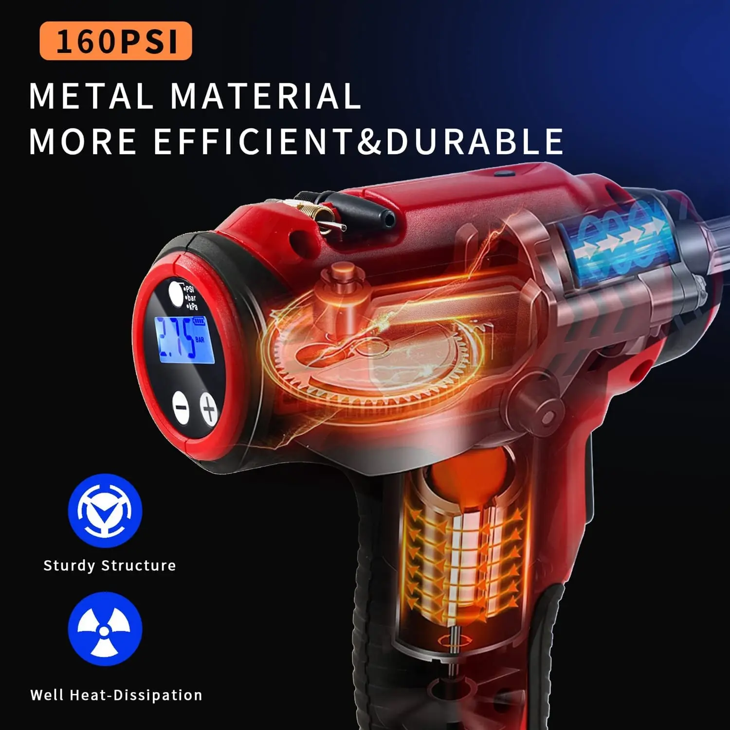 Cordless Tire Inflator& worklight,20V Battery Powered Car Tire Pump with Digital Pressure Gauge