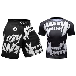 Cody Lundin MMA BJJ Shorrts and Tight Rash Guard Fitness Gym Wear Men Set Custom Logo Breathable OEM
