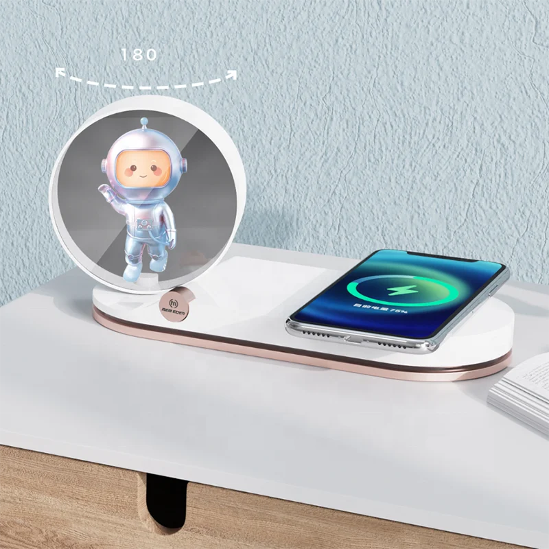 Factory New Design 3D Holographic Fan Displayer Naked Eyes Projector Night Lamp With Wireless Charging LED Night Light