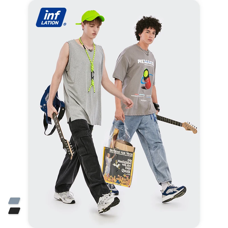 
High Quality High Street Style Men Streetwear Casual Straight Leg Plain Jeans For Men 