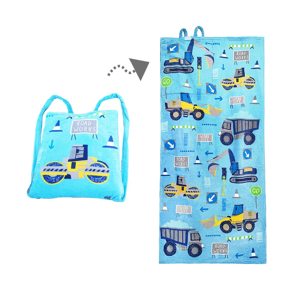 Wholesale eco 2 in 1 Beach Bag Digital Printing Fleece Swimming Kids Cartoon Beach Towel