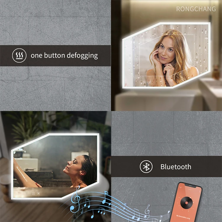 2022 Bathroom Mirror Vanity New Arrival Irregular Back Light Smart Dimming Blue Tooth Speaker Defog Luxury Large LED Wall Mirror