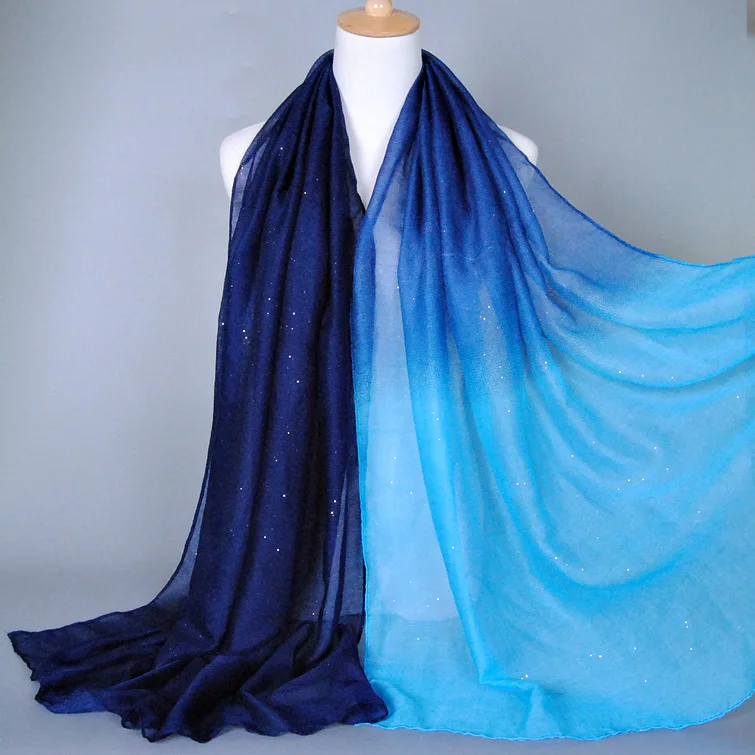 Gradient color cotton and linen voile scarf thin gold bronzing gauze scarf