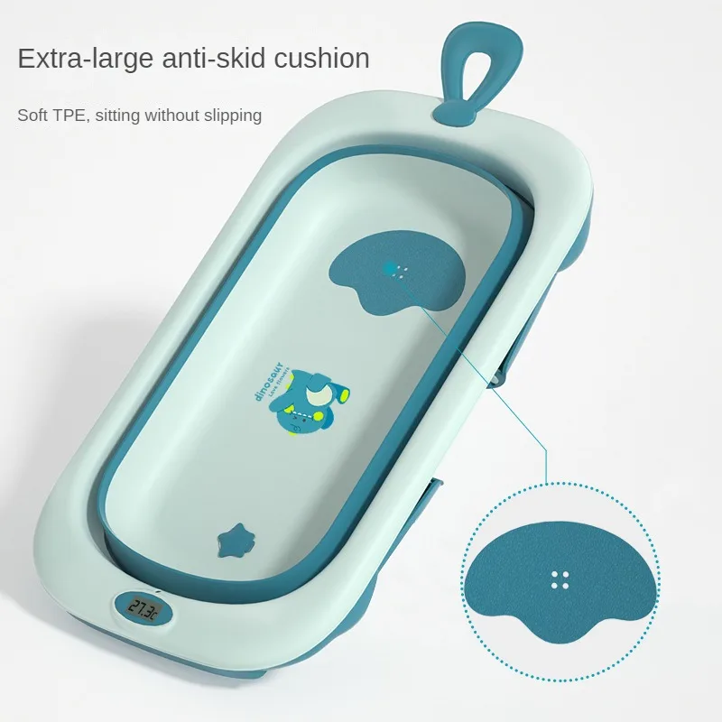 Folding Plastic Kids Bathtub Foldable Baby Bath Tubs Set Collapsible With Stand Temperature And Cushion For Infant Children