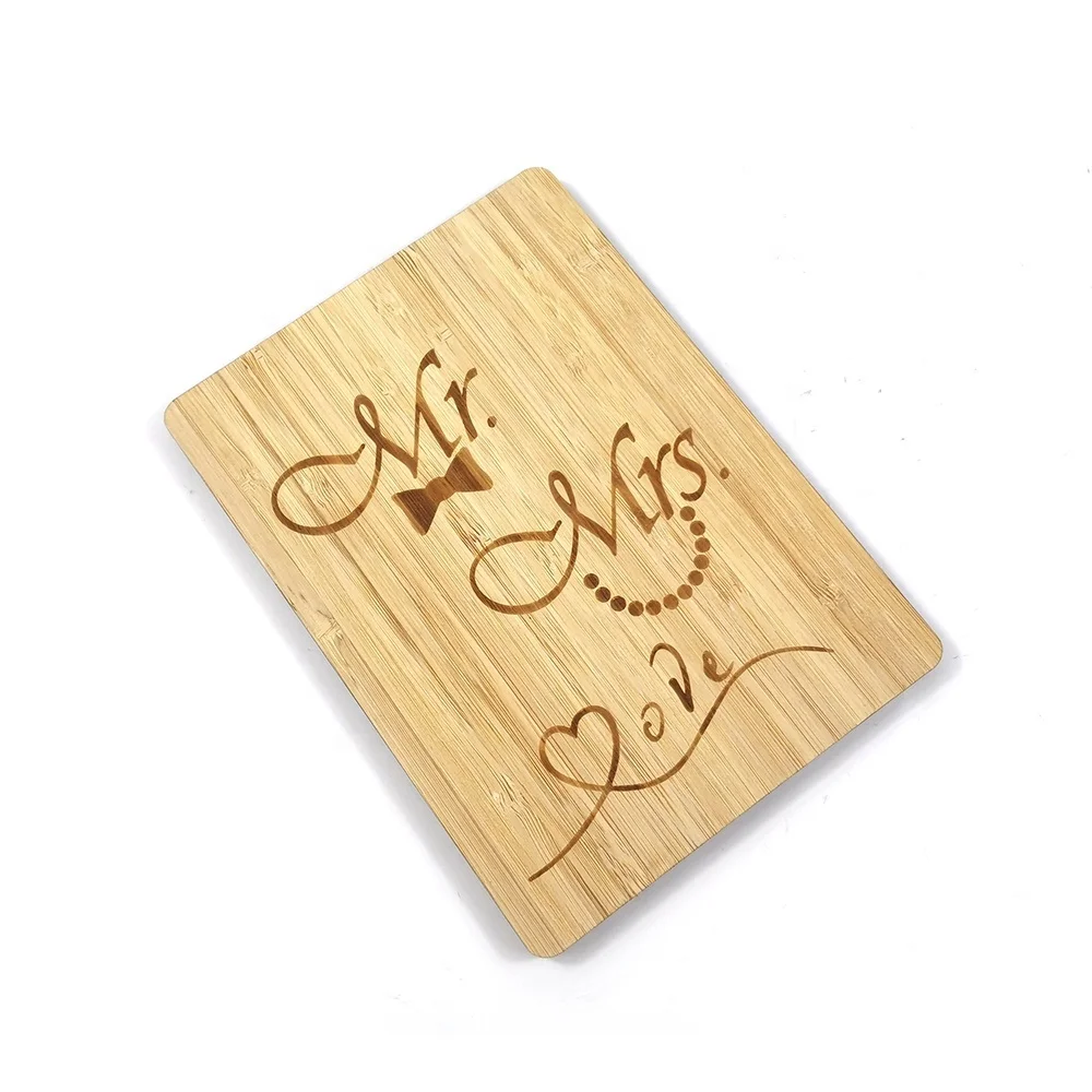 Factory Eco friendly love personalized bamboo greeting card on valentines day and birthday gift for girl boy friend