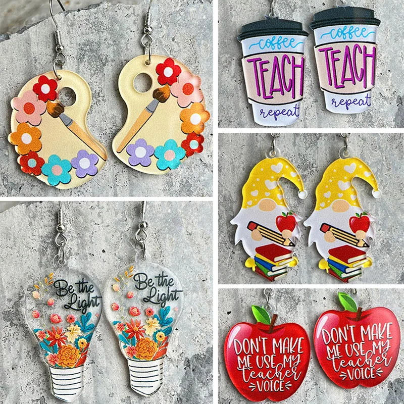Creative Bulb Light Design With Colorful Flower Pattern Dangle Earrings Set Vacation Acrylic Jewelry Daily Casual earring
