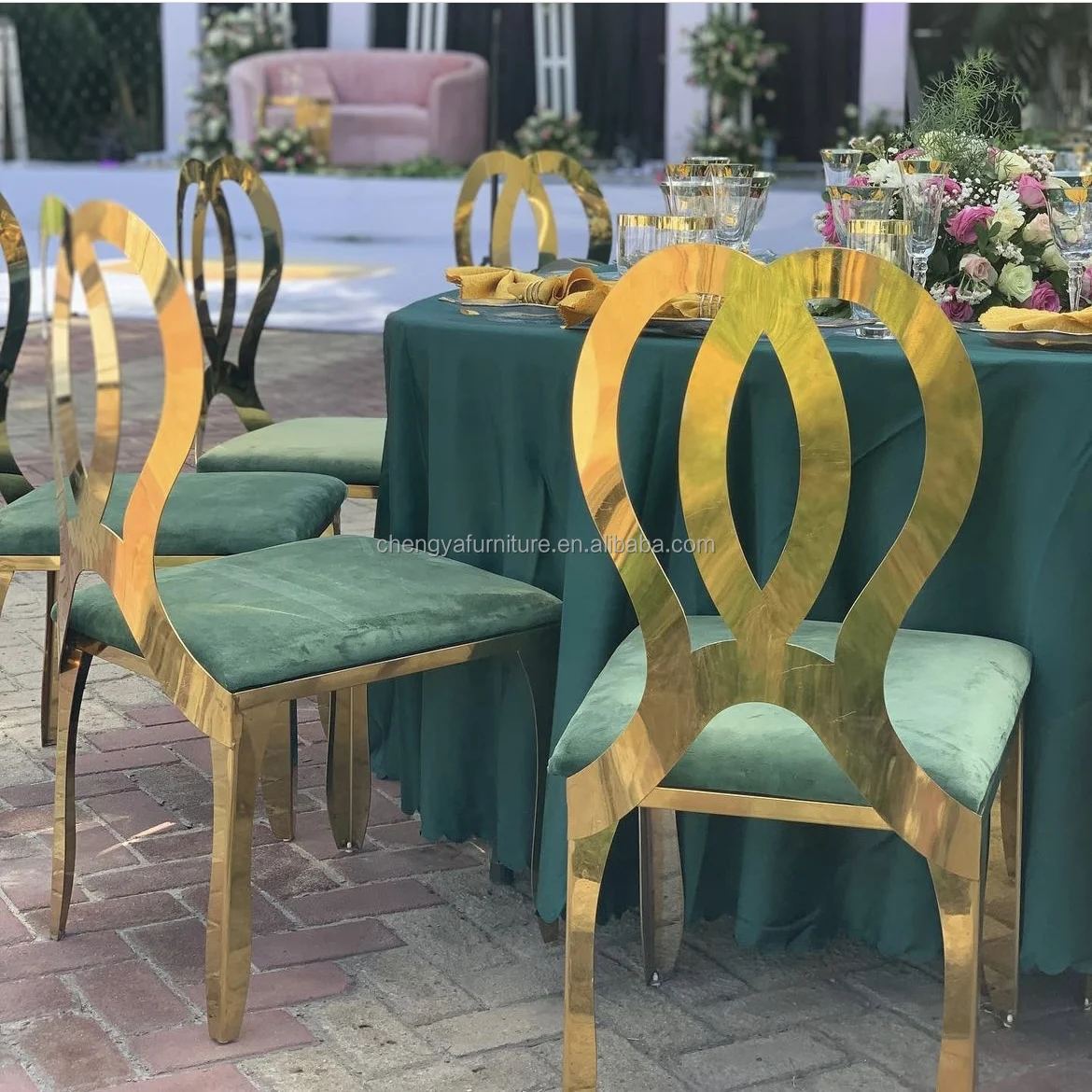 Wholesale stackable event party stainless steel gold wedding chair for rental