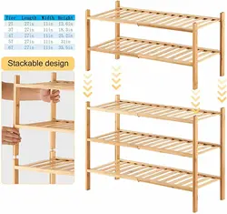 3 Tier Bamboo Shoe Racks Stackable Heavy Duty Multifunctional Free Standing Simple Home Shoes Rack