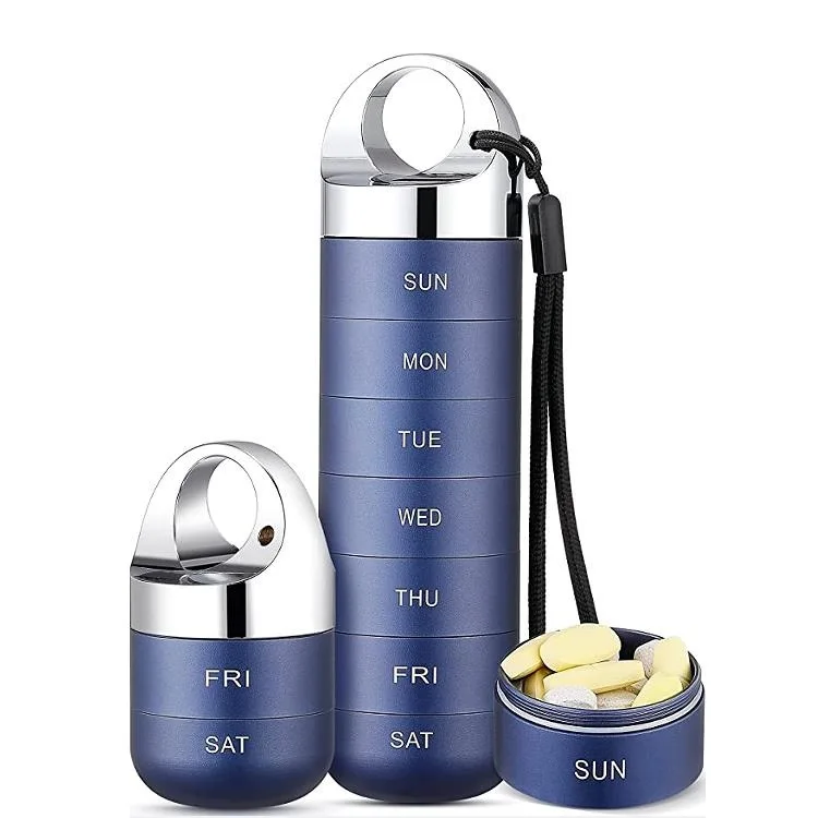 Weekly Pill Organizer, Stackable Aluminum Alloy BPA Free Travel Hiking 7 Days Pill Box Waterproof