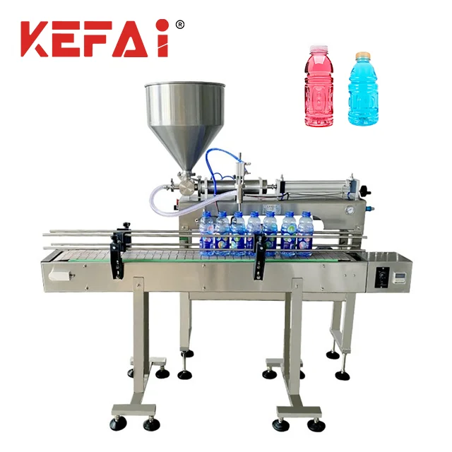 KEFAI Upgrade Automatic Liquid Paste Filling Machine With Conveyor 500ml Sport Energy Drink Single Head Filling Machine