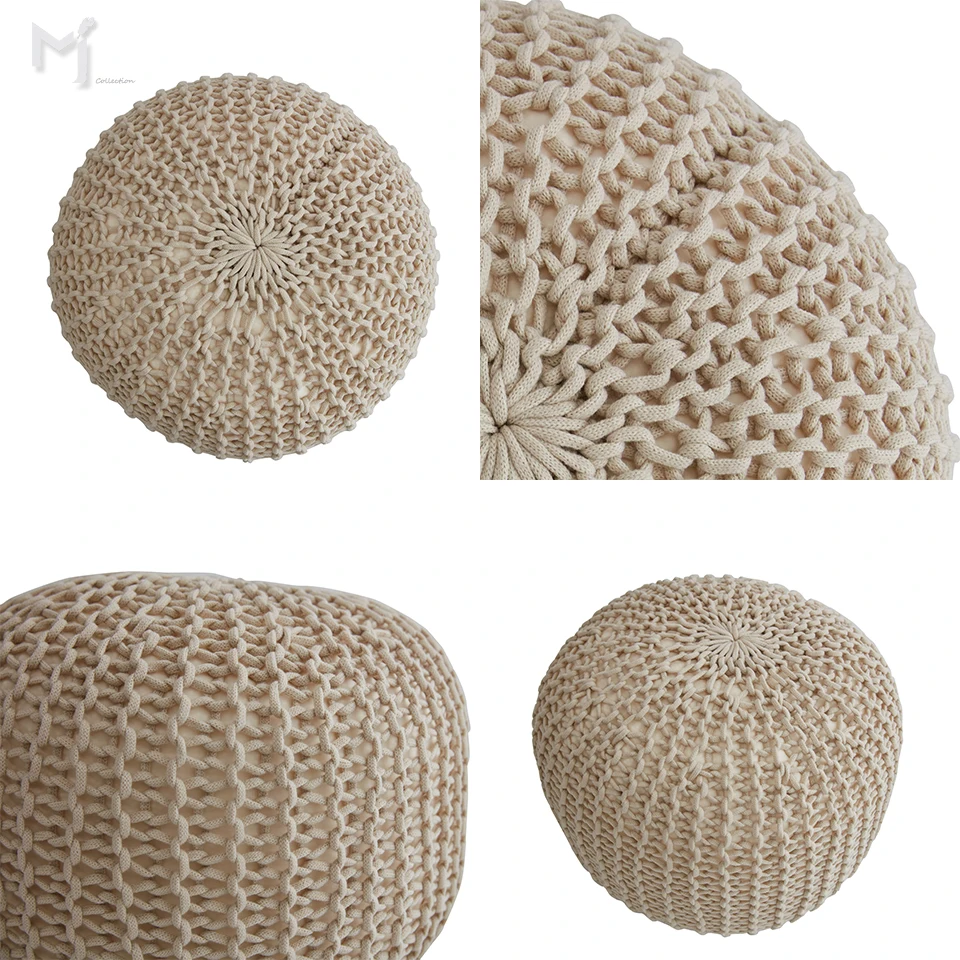 2022 new Knitted Cotton Pouf ,Round Stool For Bedroom