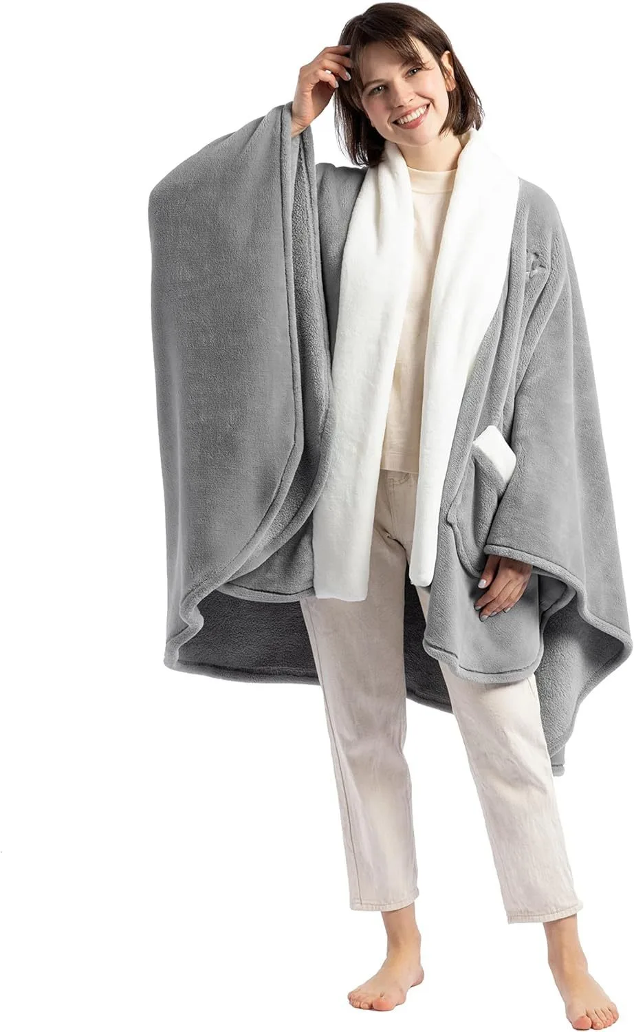 Flannel Fleece Wearable Blanket with Sleeves Soft Plush Cozy Throw Blanket with Pockets Warm Wrap Blanket Machine Washable