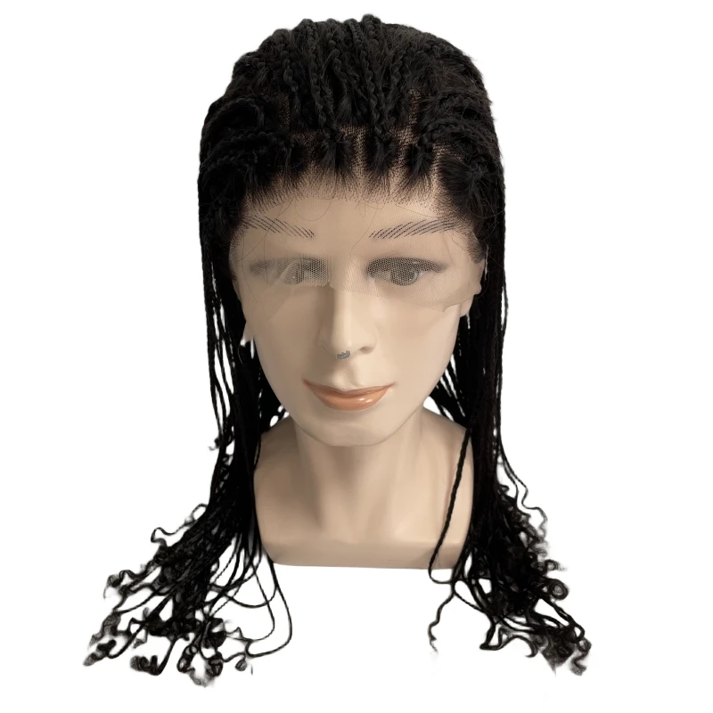 16 Inches Malaysian Virgin Human Hair Piece Natural Color 180% Density Box Braids Full Lace Wigs Male Unit for Black Woman.