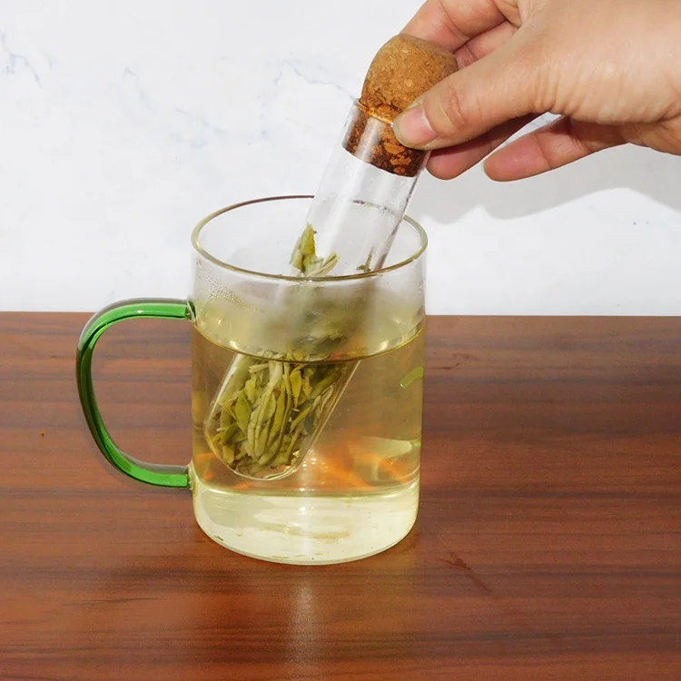 High Borosilicate Glass Tea Infuser with Cork Lid Strainer Tube Shape for Loose Tea Cylinder Transparent accessories infuser
