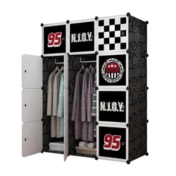 12 Door Portable Bedroom Garderobe  Black DIY Plastic Clothing Wardrobe Cabinets