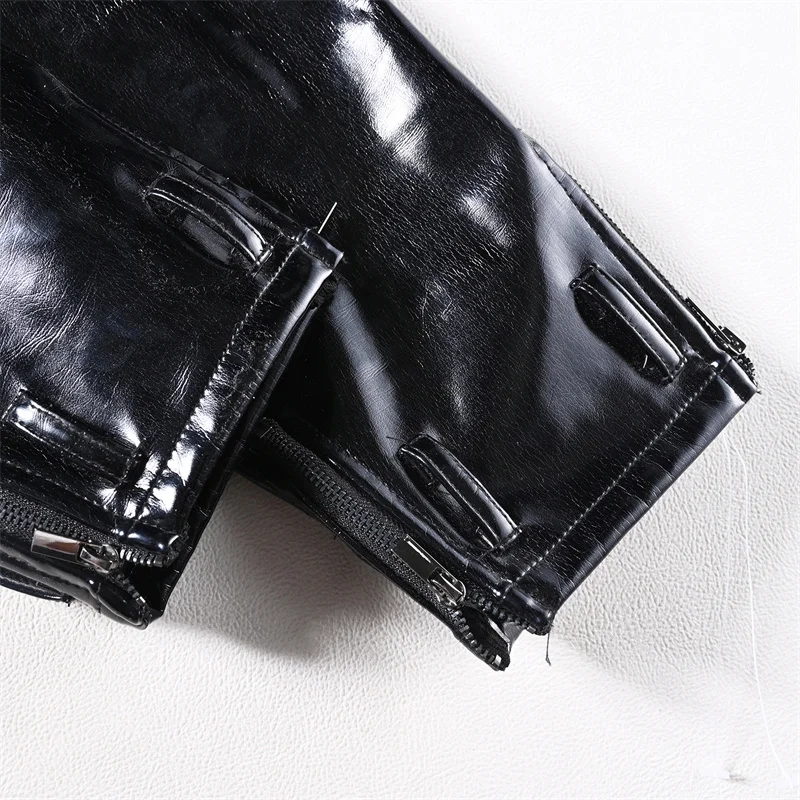 Pu Faux Leather Button Cargo Pants Bullet Zipper Custom  Color  Y2K Streetwear Leather Pants For Men
