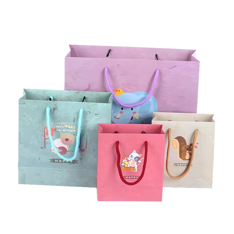 Personalized cartoon cute design recycled birthday gift custom funny favor party gift paper bag for kids baby