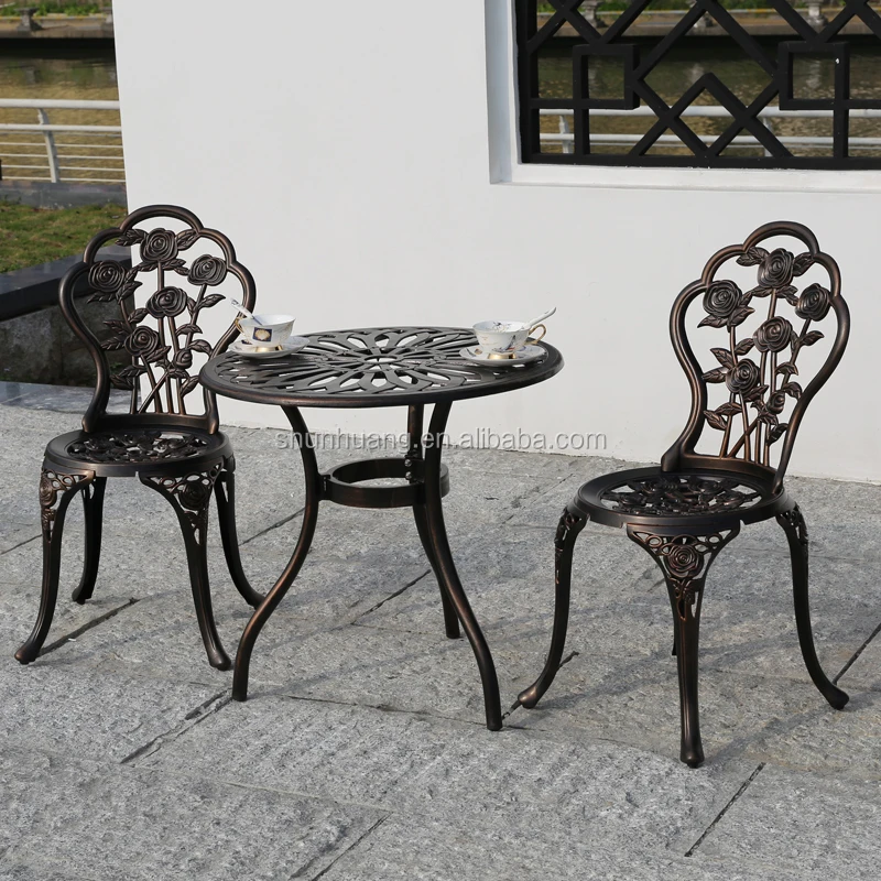 Cheap and nice cast aluminum furniture metal bistro set dismantling chairs with small coffee table